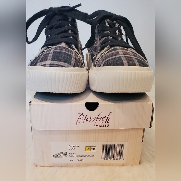 Blowfish Malibu Clay Navy Highschool Plaid Platform Sneakers Size 10 - Picture 2 of 6